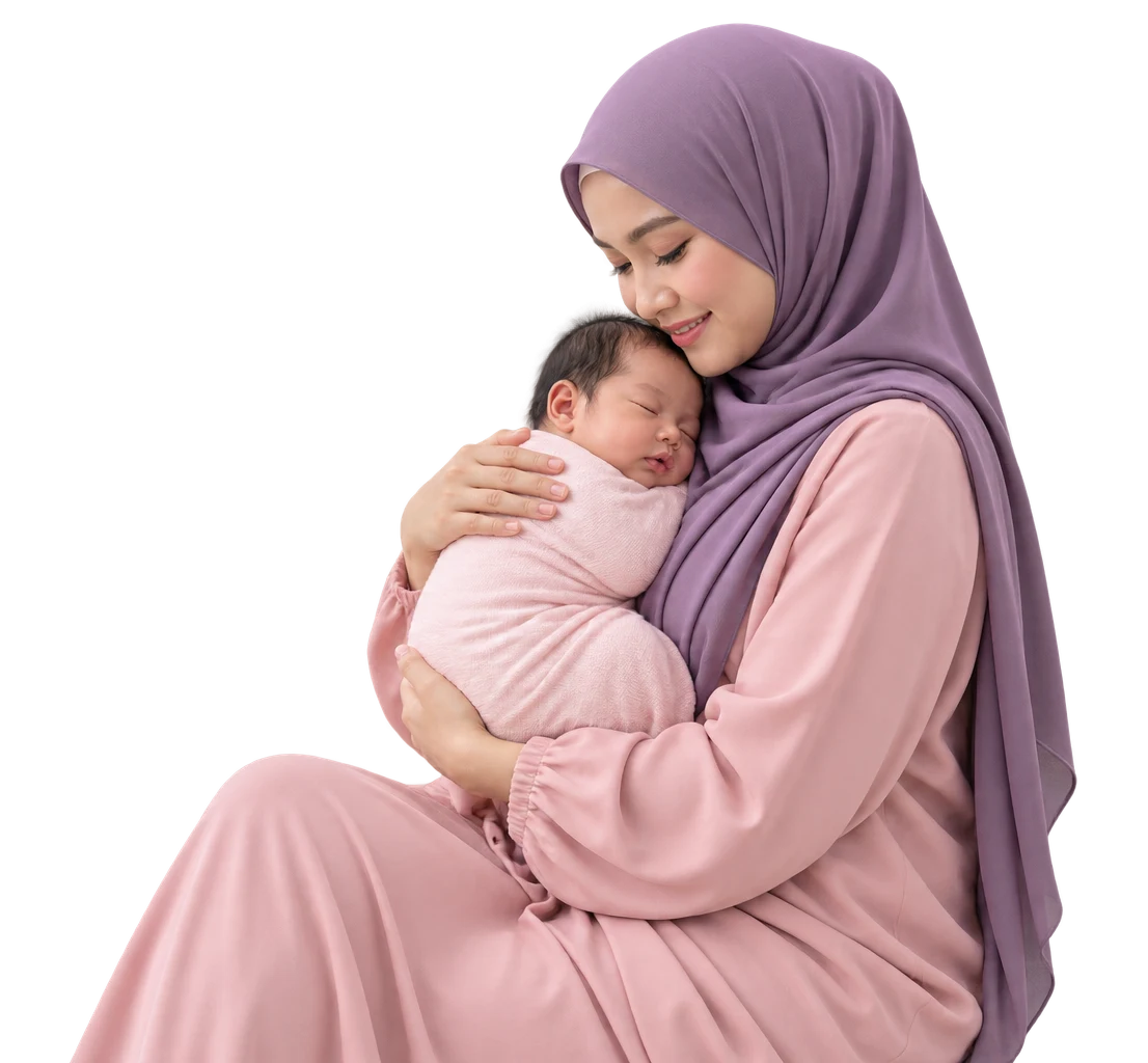 Ibu Malaysia mendakap bayi yang sedang tidur dengan tenang